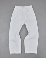 Pleated White Jeans in Opal White — front flatlay, krisalexander™
