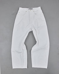 Pleated White Jeans in Opal White — front flatlay, krisalexander™