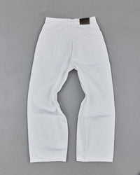 Pleated White Jeans in Opal White — back flatlay