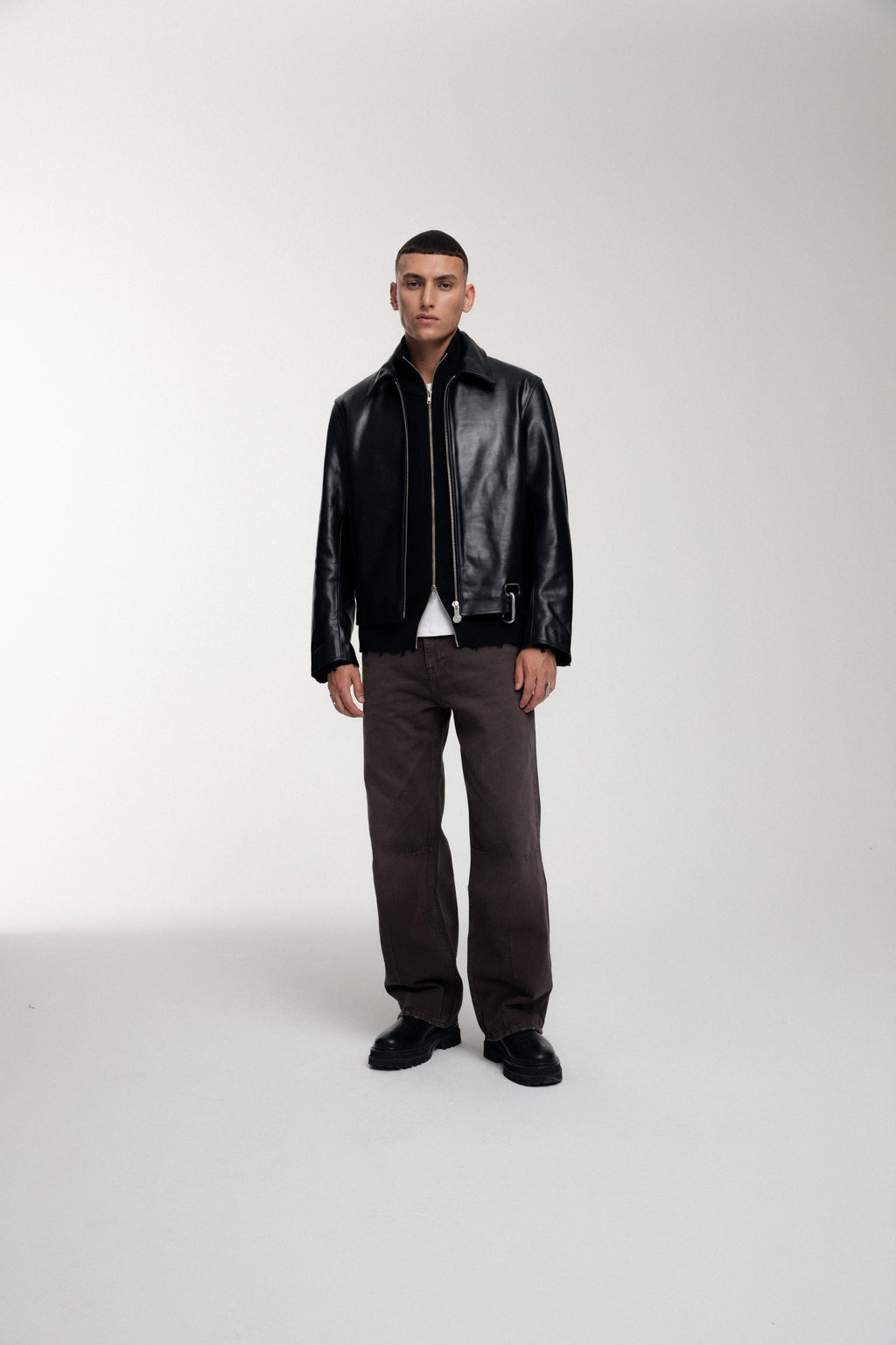 Boxy Hiker Leather Jacket - Black