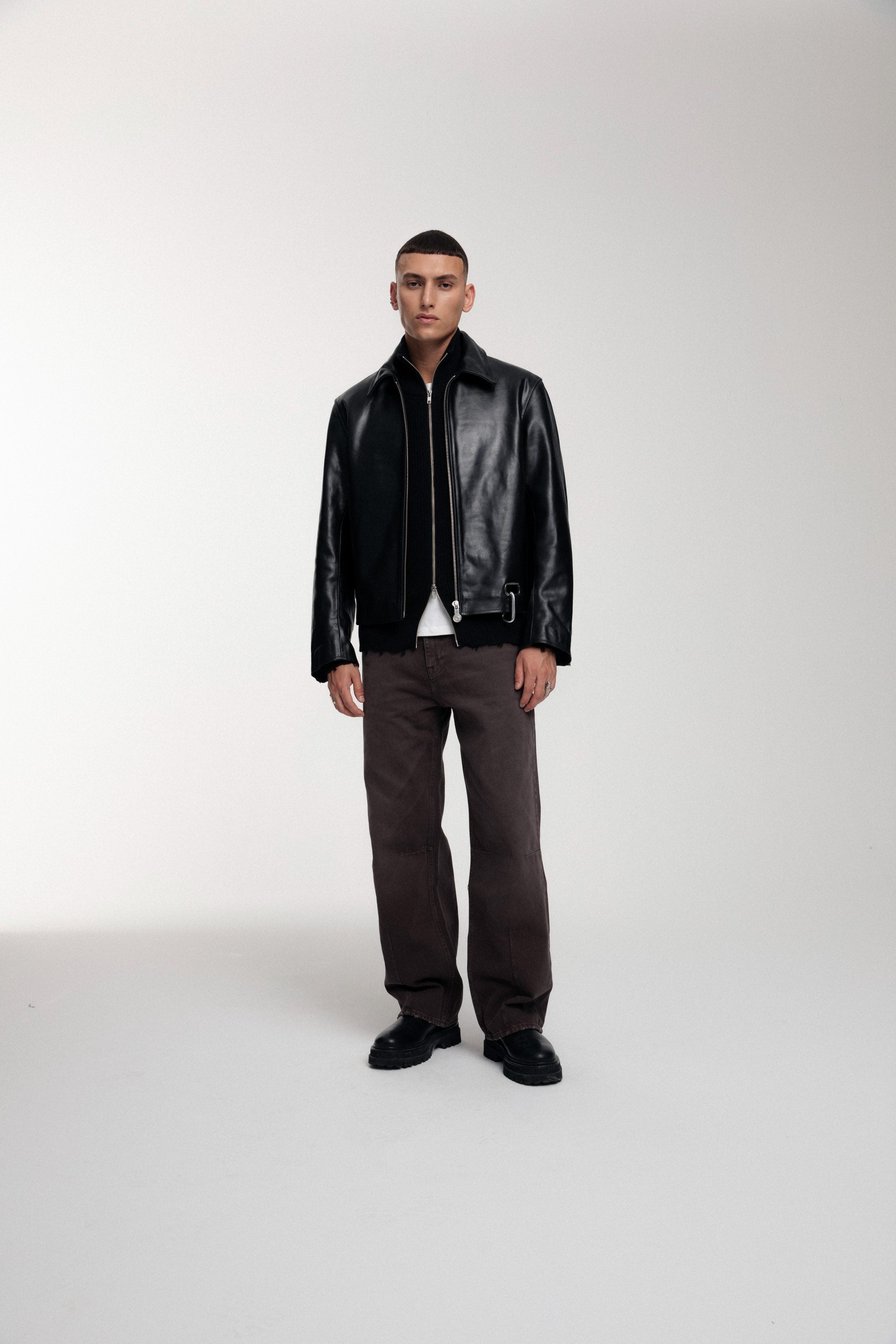 Boxy Hiker Leather Jacket - Black