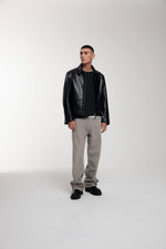 Trace Cut Denim Jeans in Vintage Khaki worn by male model