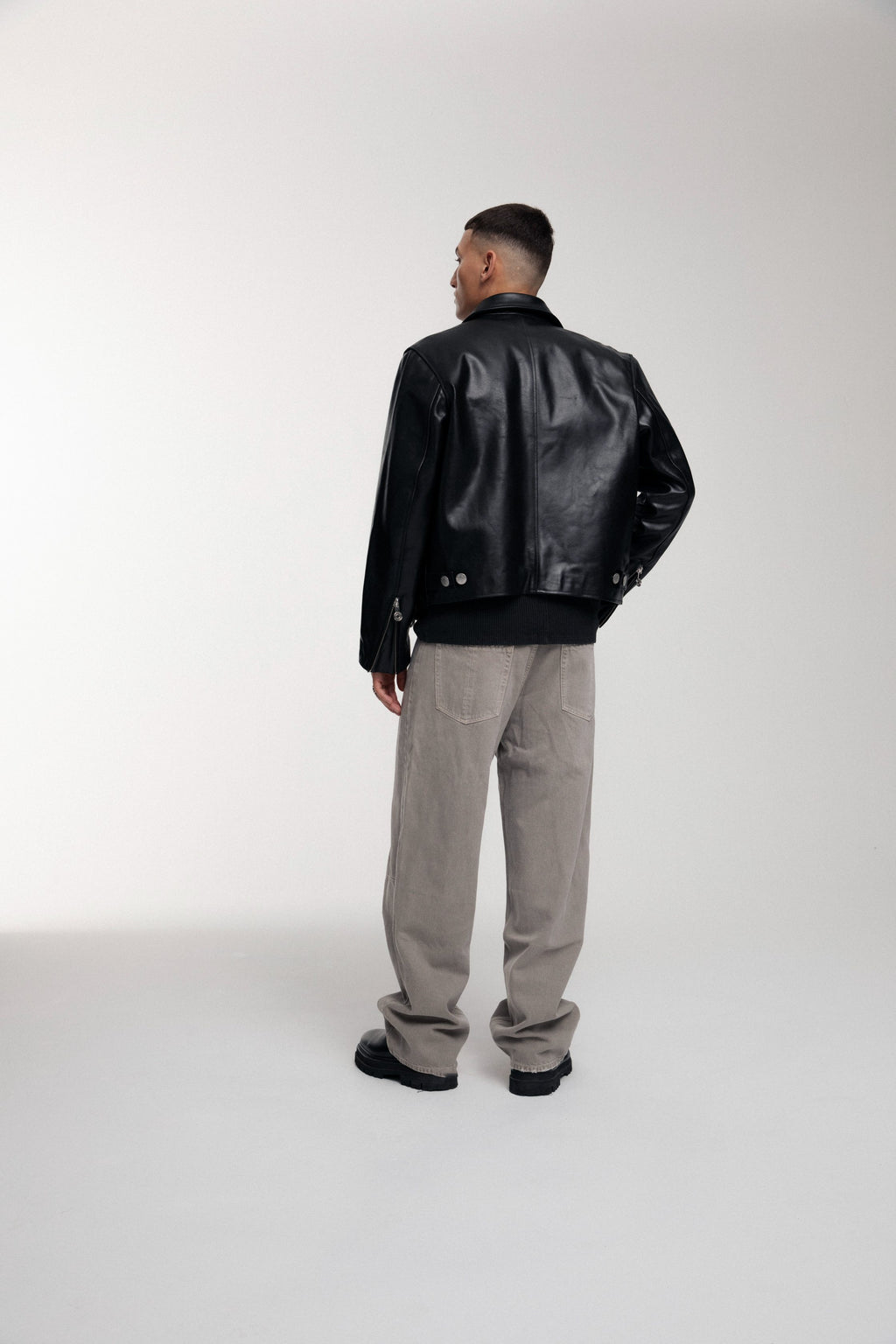 Boxy Hiker Leather Jacket - Black