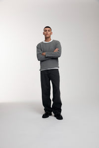 Thermal Trace Crewneck in Charcoal Grey worn by male model