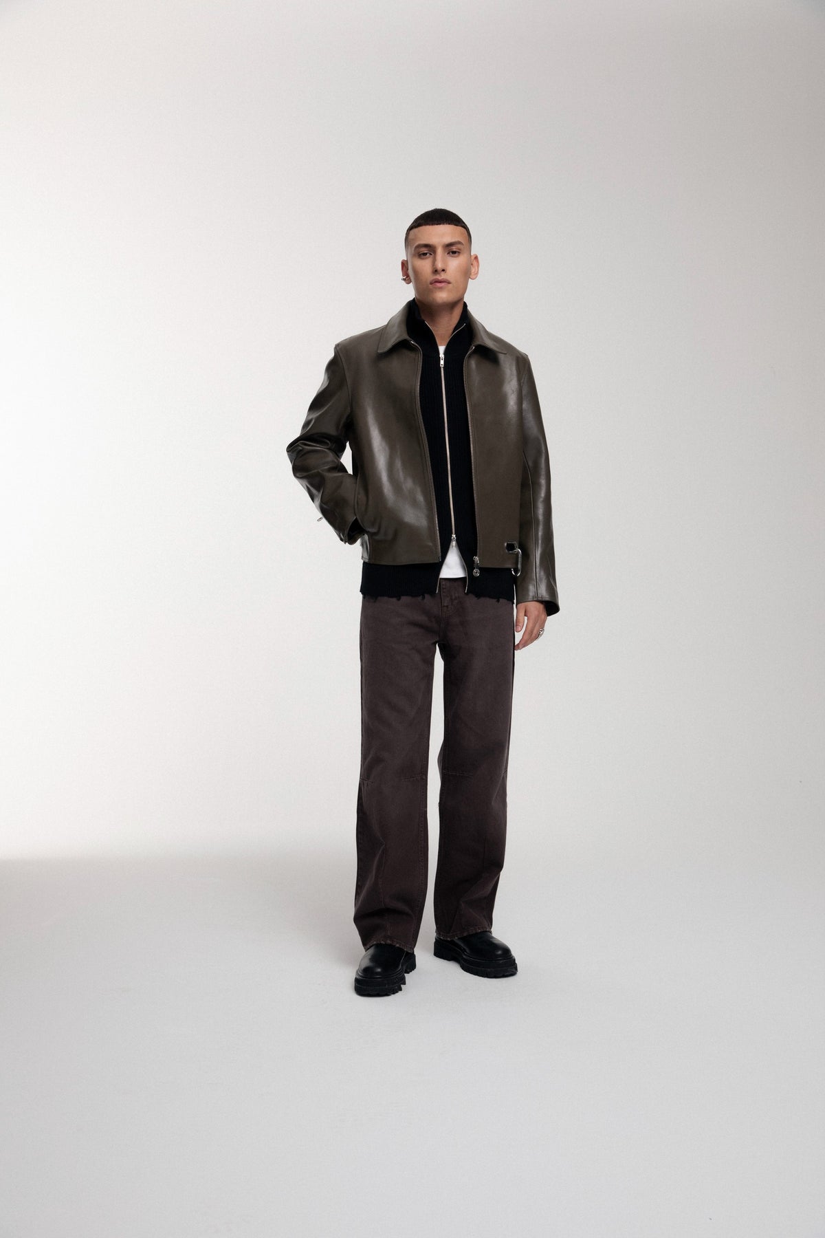 Boxy Hiker Leather Jacket - Green
