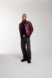 Trace Cut Denim Jeans in Chocolate Brown worn by male model