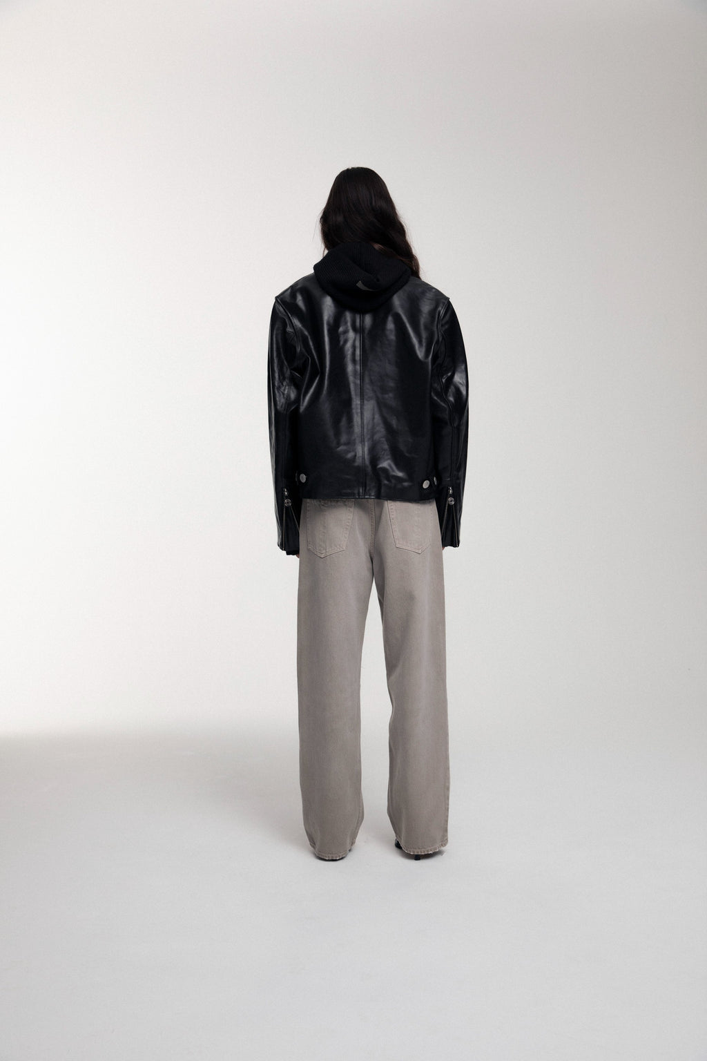Boxy Hiker Leather Jacket - Black
