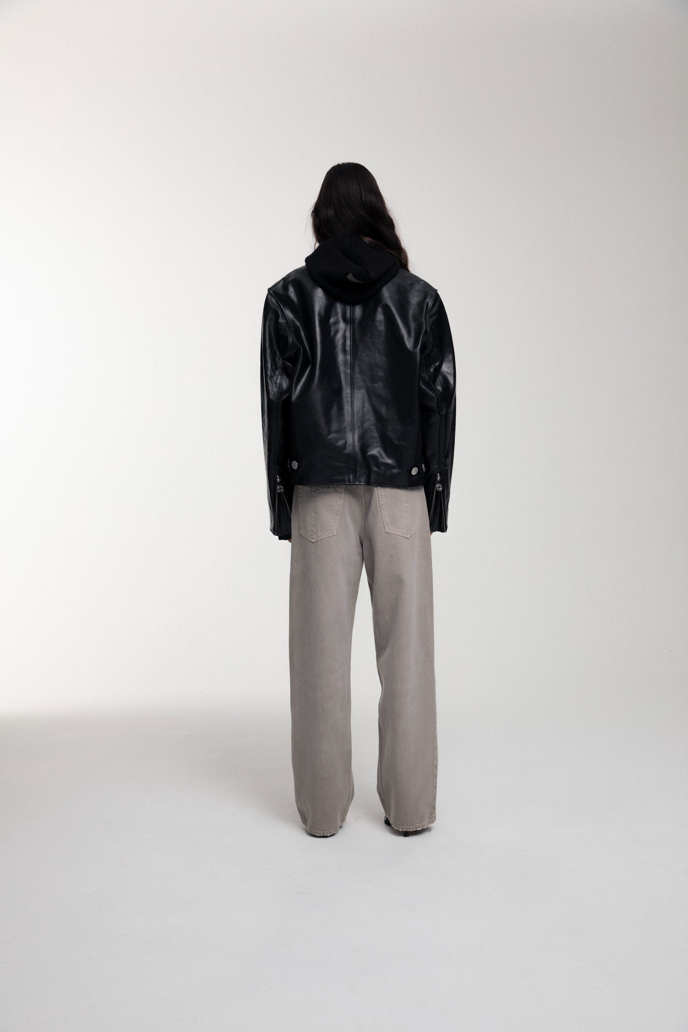 Boxy Hiker Leather Jacket - Black