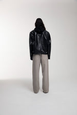 Boxy Hiker Leather Jacket in black worn by female model