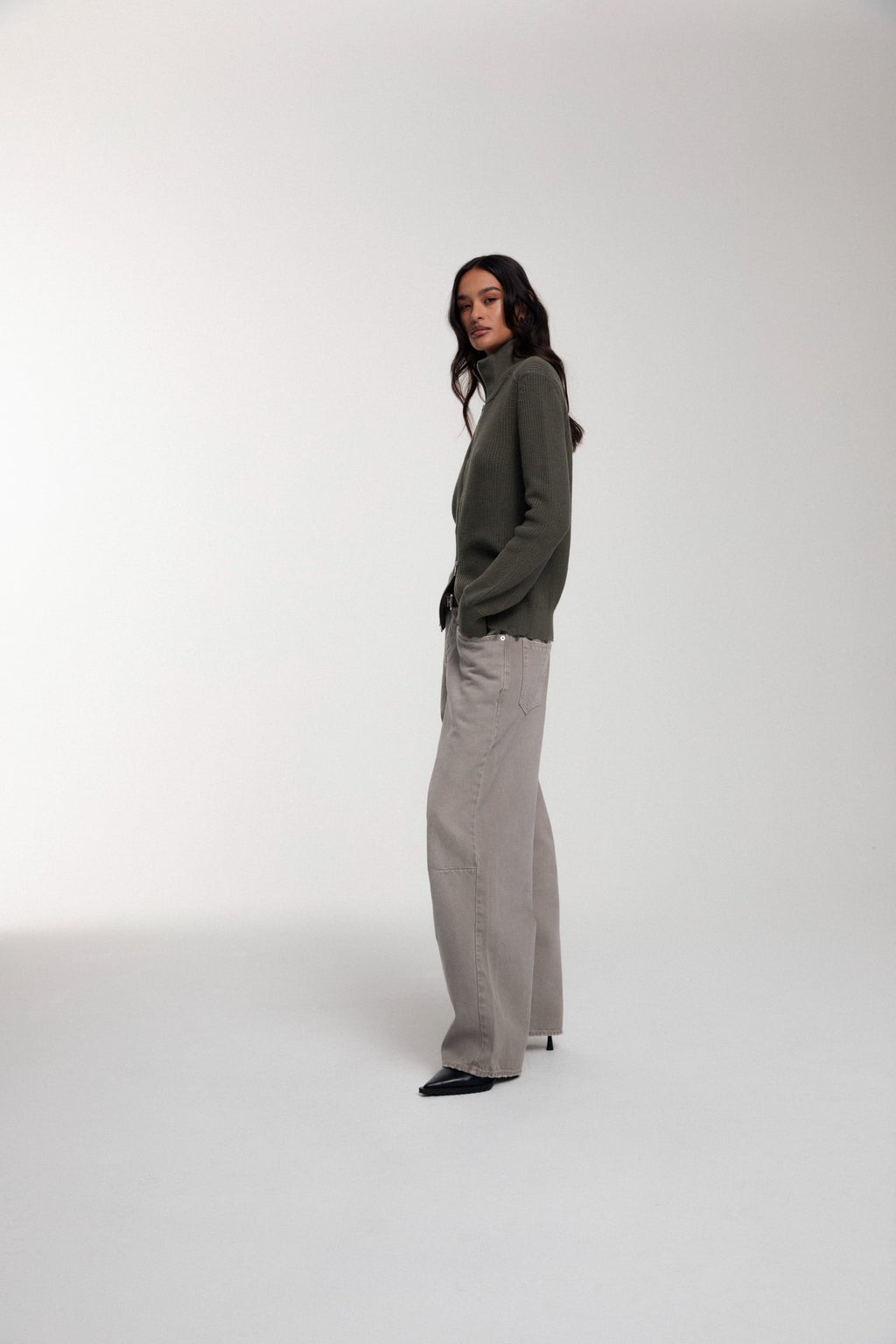 Engineered Zip Cardigan - Dusty Olive
