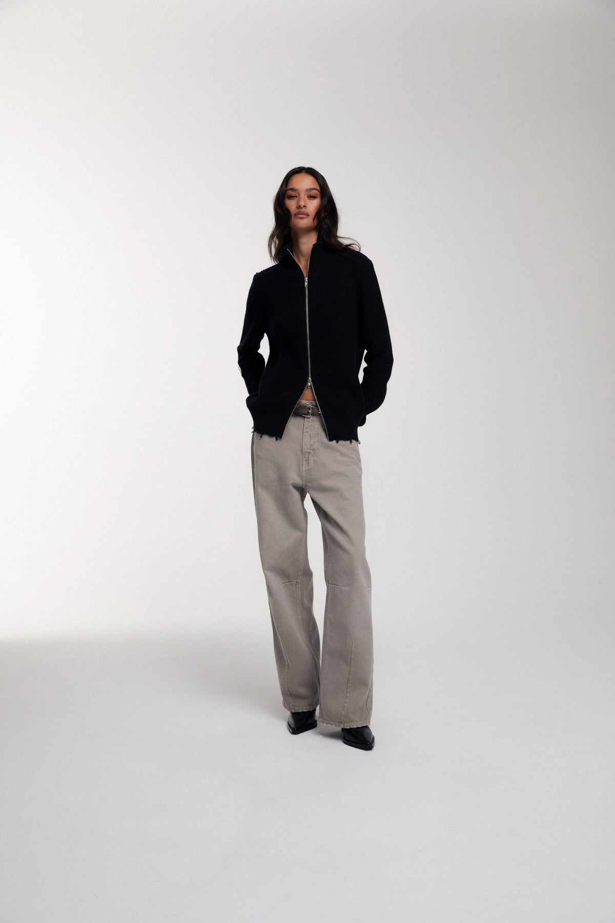 Engineered Zip Cardigan - Black