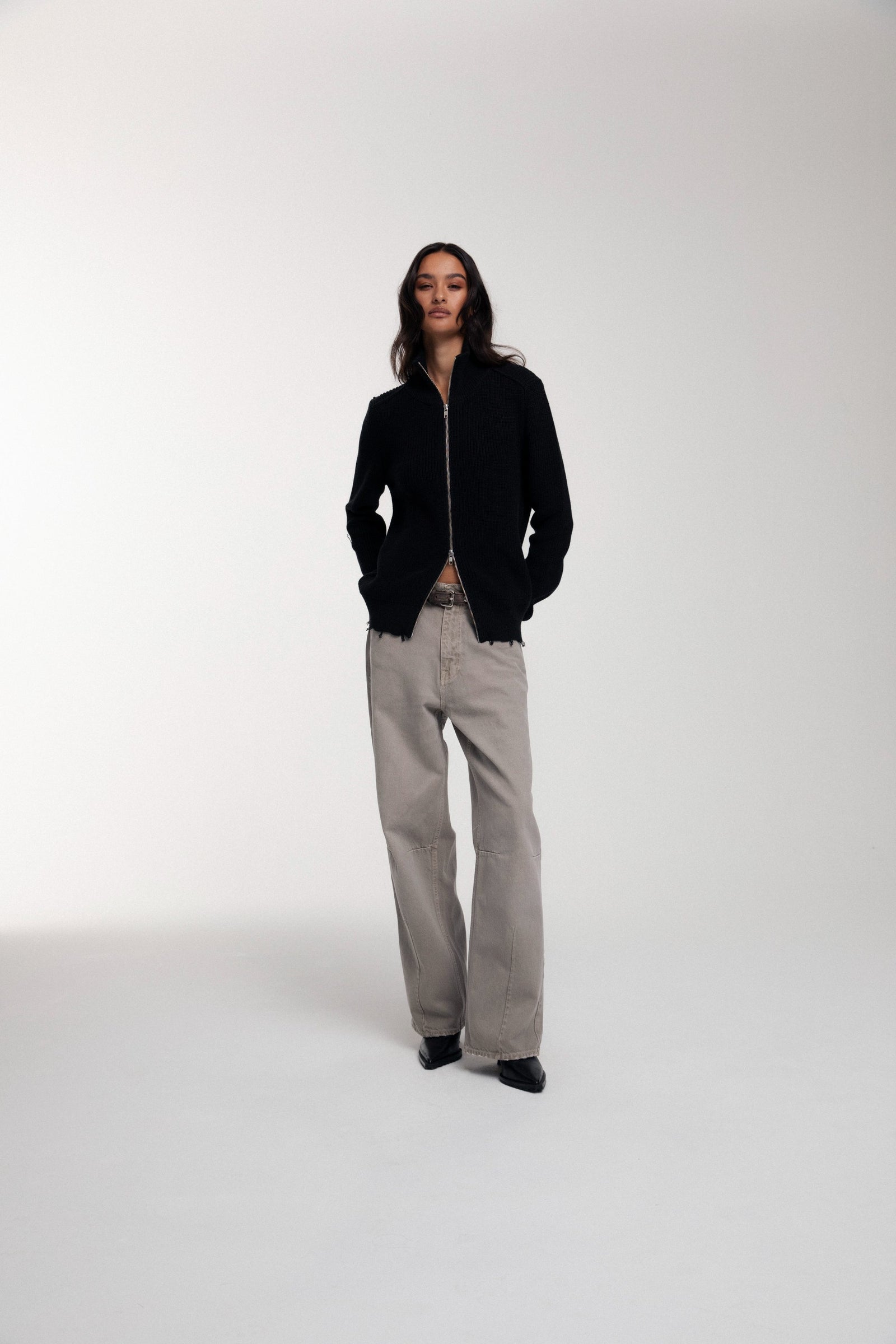 Engineered Zip Cardigan - Black