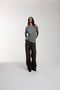 Trace T-Shirt in Foghorn worn by female model