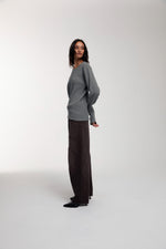 Thermal Trace Crewneck in Charcoal Grey worn by female model
