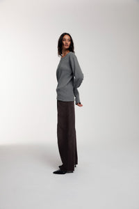 Thermal Trace Crewneck in Charcoal Grey worn by female model