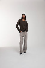 Thermal Trace Crewneck in Chocolate Brown worn by female model