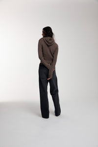Frame Knitted Hoodie in Bungee Cord worn by female model