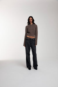 Frame Knitted Hoodie in Bungee Cord worn by female model