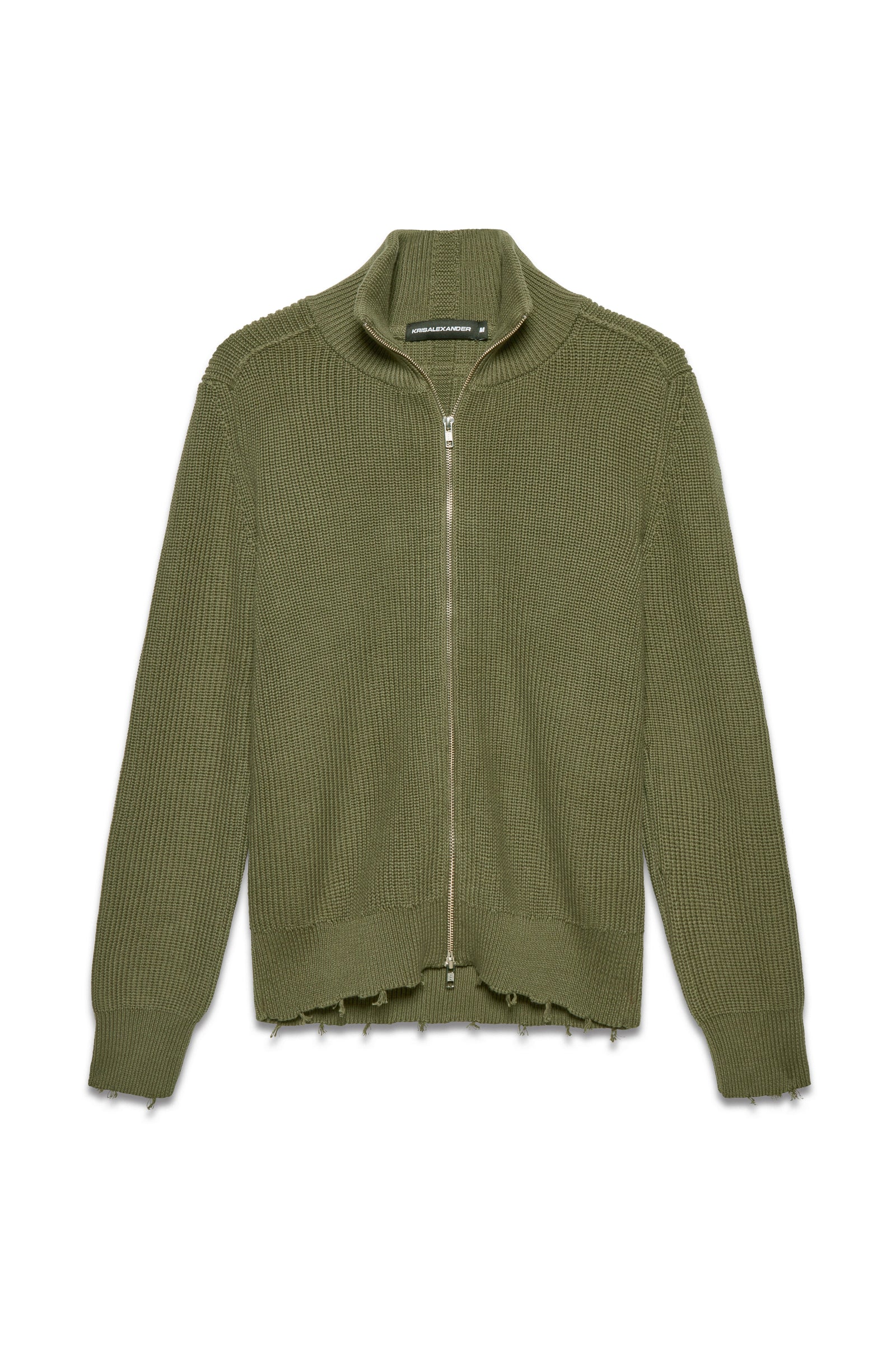 Engineered Zip Cardigan - Dusty Olive
