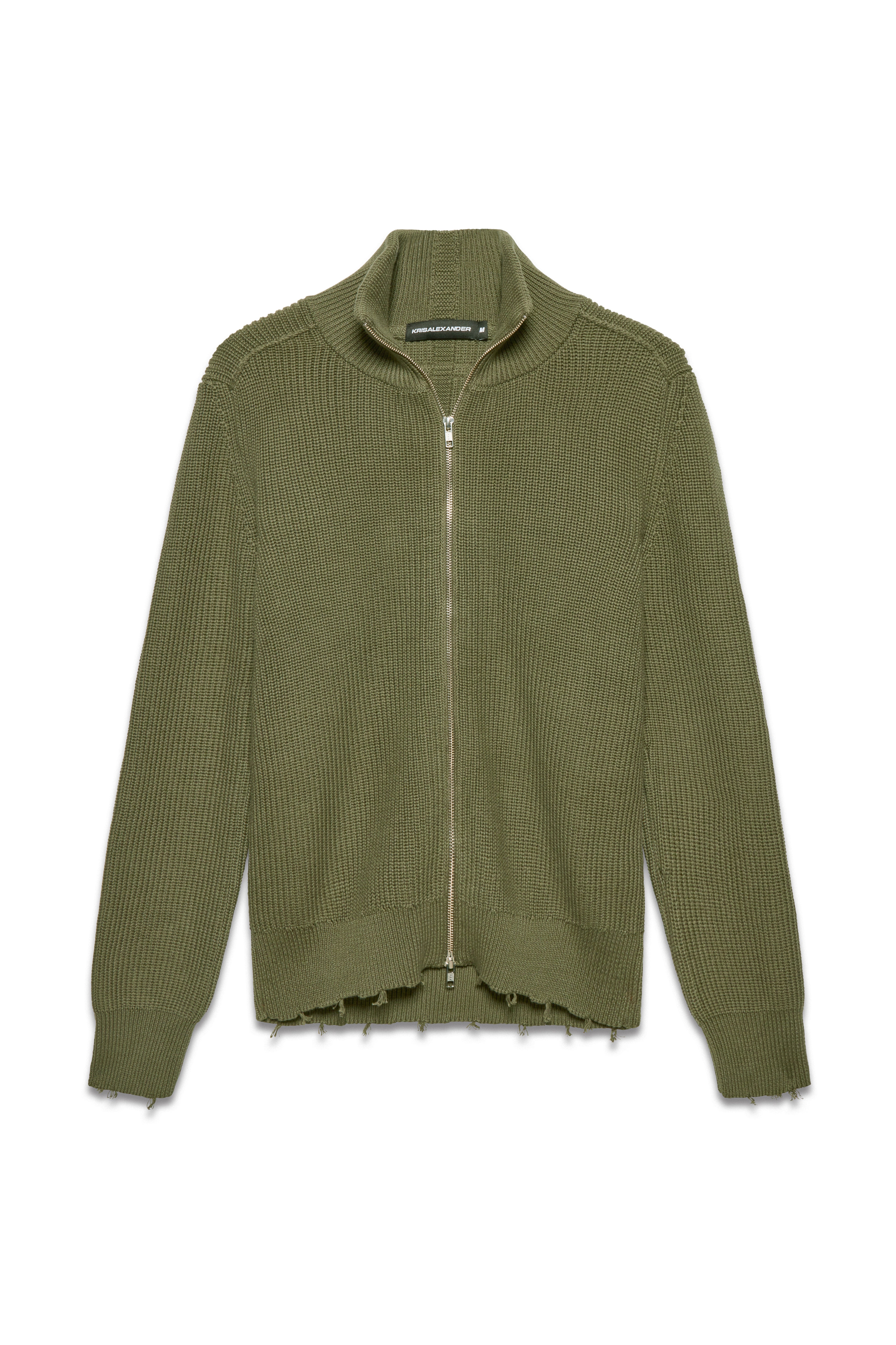 Engineered Zip Cardigan - Dusty Olive