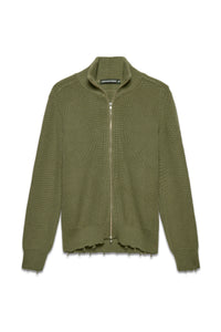 Engineered Zip Cardigan in Dusty Olive — front, krisalexander™