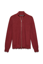 Engineered Zip Cardigan in Oxblood — front, krisalexander™