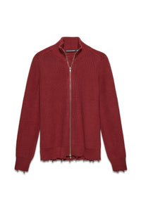 Engineered Zip Cardigan in Oxblood — front, krisalexander™