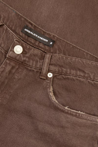 Trace Cut Denim Jeans in Chocolate Brown — detail