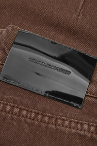 Trace Cut Denim Jeans in Chocolate Brown — detail