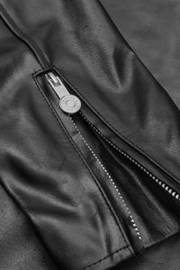 Boxy Hiker Leather Jacket in black — hardware detail