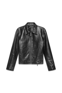 Boxy Hiker Leather Jacket in black premium cowhide — front, krisalexander™