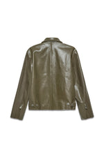 Boxy Hiker Leather Jacket in green — back