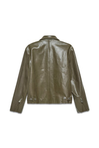 Boxy Hiker Leather Jacket in green — back