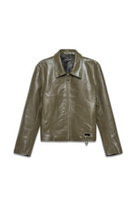 Boxy Hiker Leather Jacket in green premium cowhide — front, krisalexander™