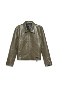 Boxy Hiker Leather Jacket in green premium cowhide — front, krisalexander™