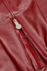 Boxy Hiker Leather Jacket in oxblood — carabiner detail