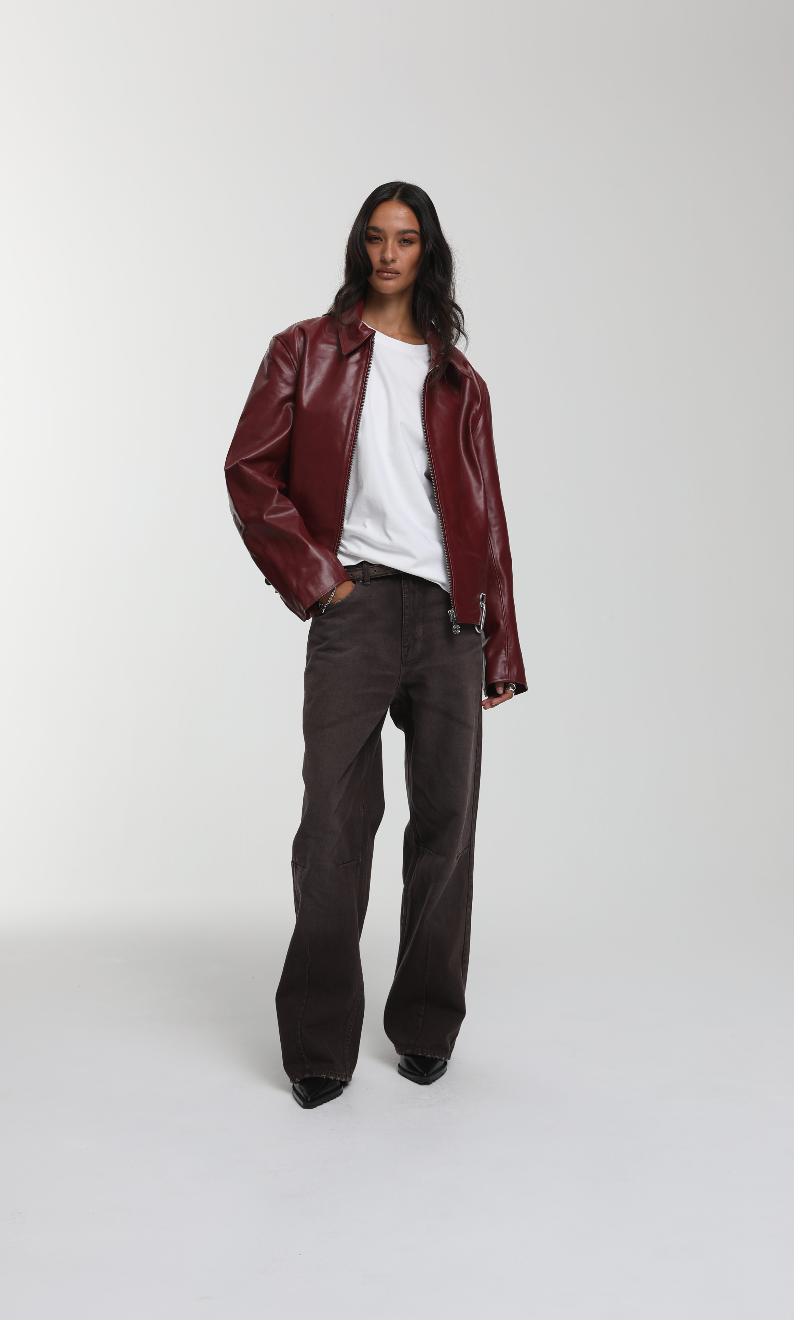 Boxy Hiker Leather Jacket - Oxblood